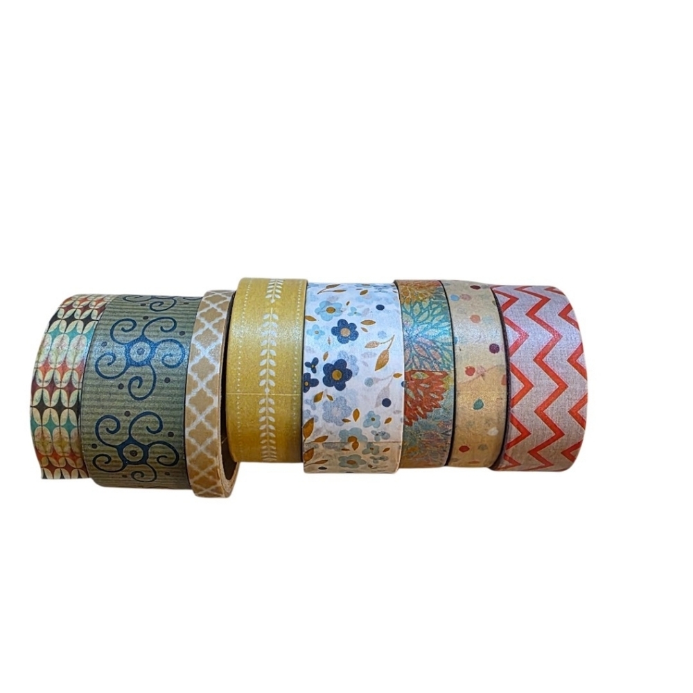 8 Roll Washi Tape Set - Earth Tones with Geometrics and Florals